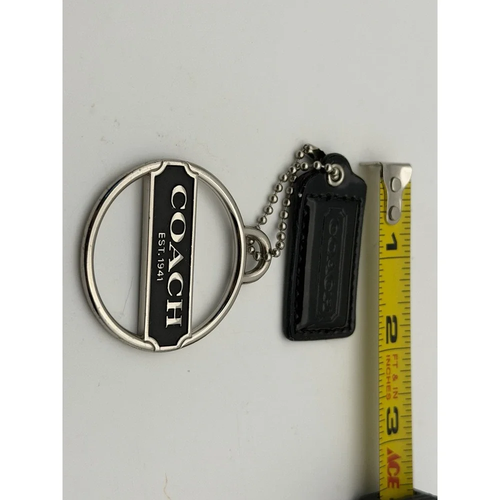 COACH Keychain Silvertone Metal Medallion Logo Purse Charm W/ Small Black Tag